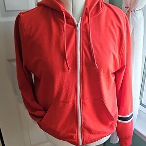 Womens Fever Reneu Earth Red Zip-Up Hoodie with Striped Sleeve Size L